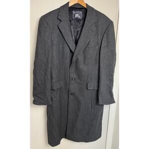 Vintage Burberry Men’s Wool Trench Coat Herringbone Gray Black Scotland Classic